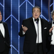 In this handout photo provided by NBCUniversal, Brian Currie, Nick Vallelonga and Peter Farrelly of “Green Book” accept the Best Screenplay – Motion Picture award onstage during the 76th Annual Golden Globe Awards on January 06, 2019 in Beverly Hills, California.